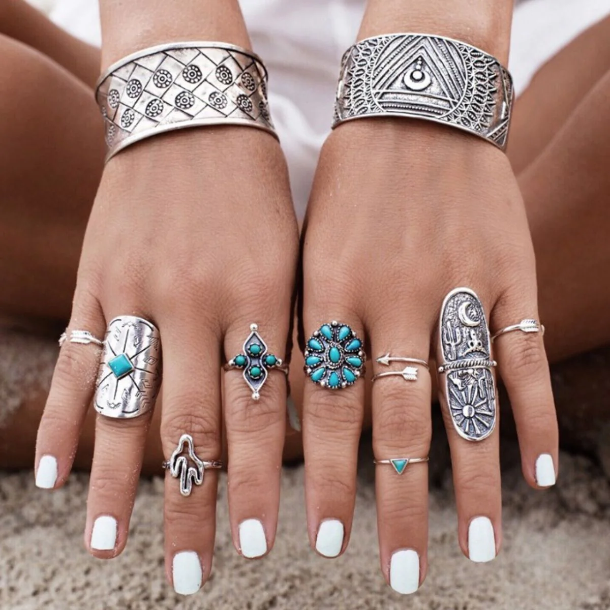 Alloy Turquoise 9-Piece Ring Set - Image 5