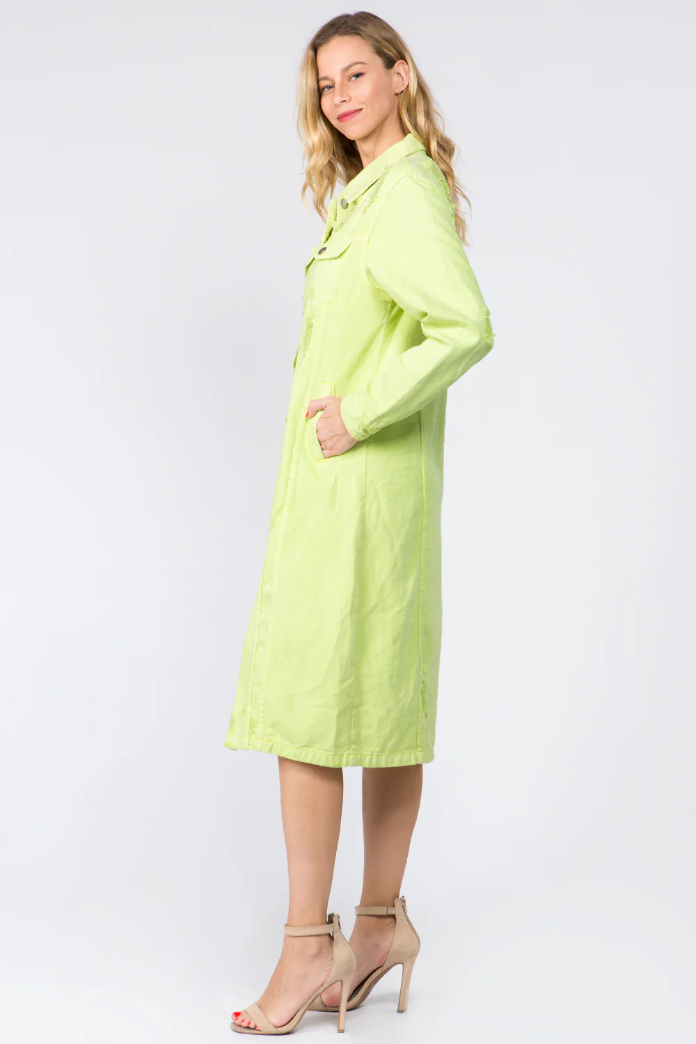 American Bazi Button Up Distressed Denim Dress - Image 3