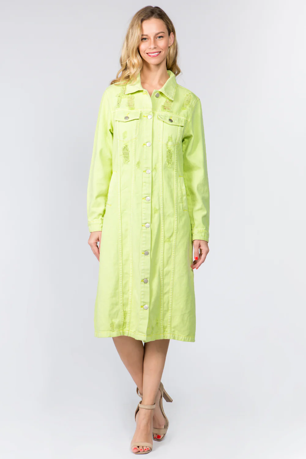American Bazi Button Up Distressed Denim Dress - Image 4