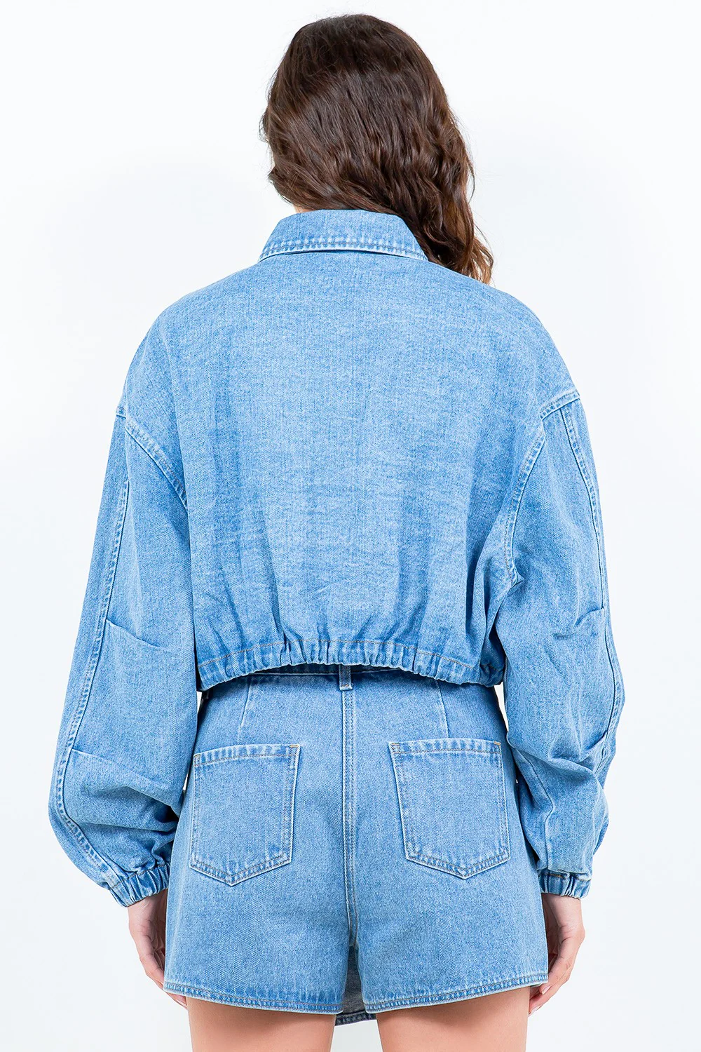 American Bazi Drawstring Waist Crop Denim Jacket - Image 2