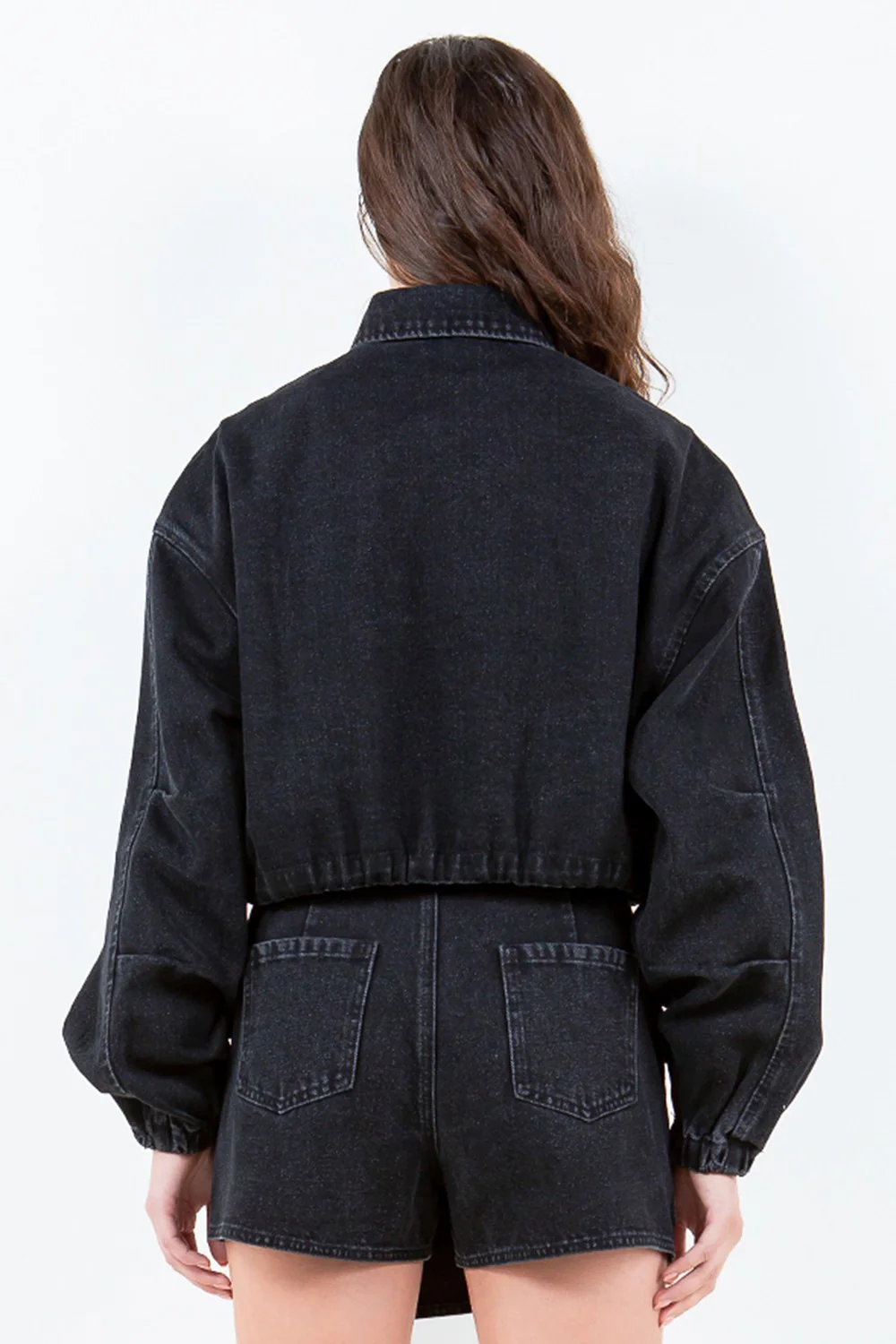 American Bazi Drawstring Waist Crop Denim Jacket - Image 2