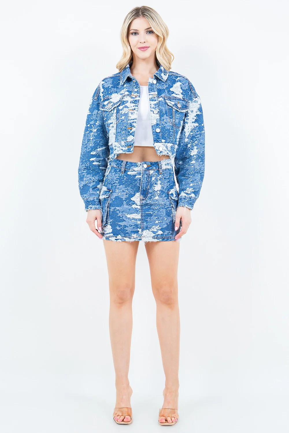 American Bazi Jacquard Trim Cargo Mini Denim Skirt - Image 4