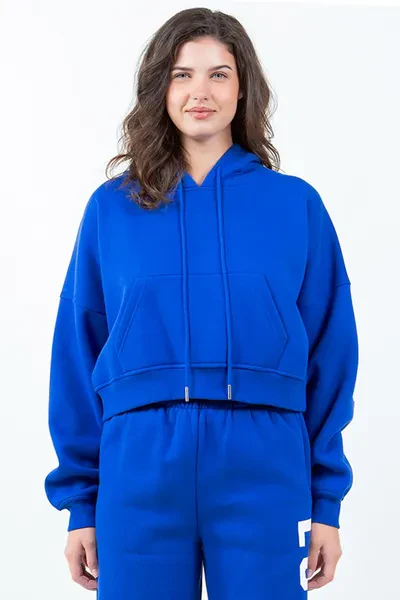 American Bazi Letter Graphic Long Sleeve Drawstring Cropped Hoodie - Image 2