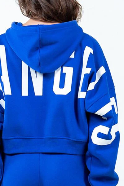 American Bazi Letter Graphic Long Sleeve Drawstring Cropped Hoodie - Image 3