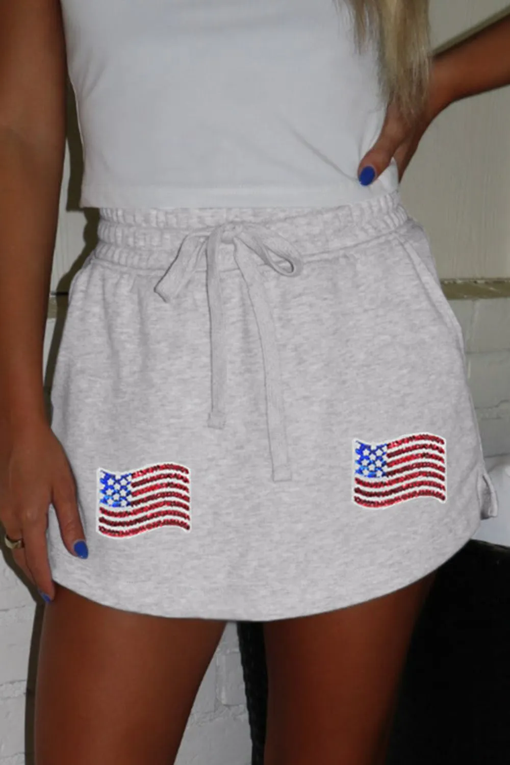 American Flag Embroidered Drawstring Casual Skirt - Image 3