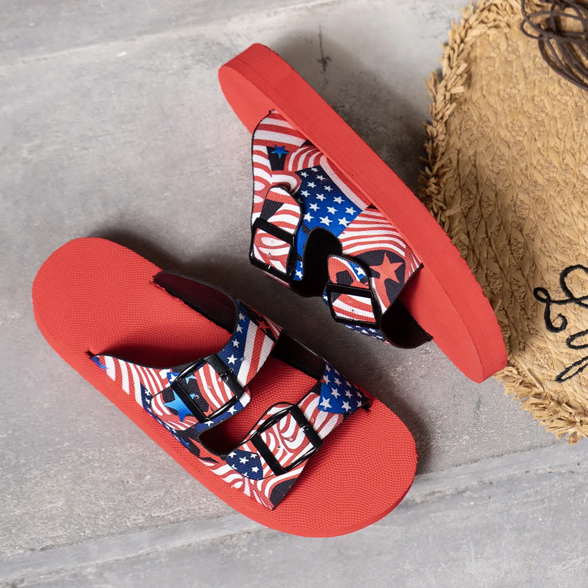 American Flag Patriotic Double Strap Sandals - Image 4