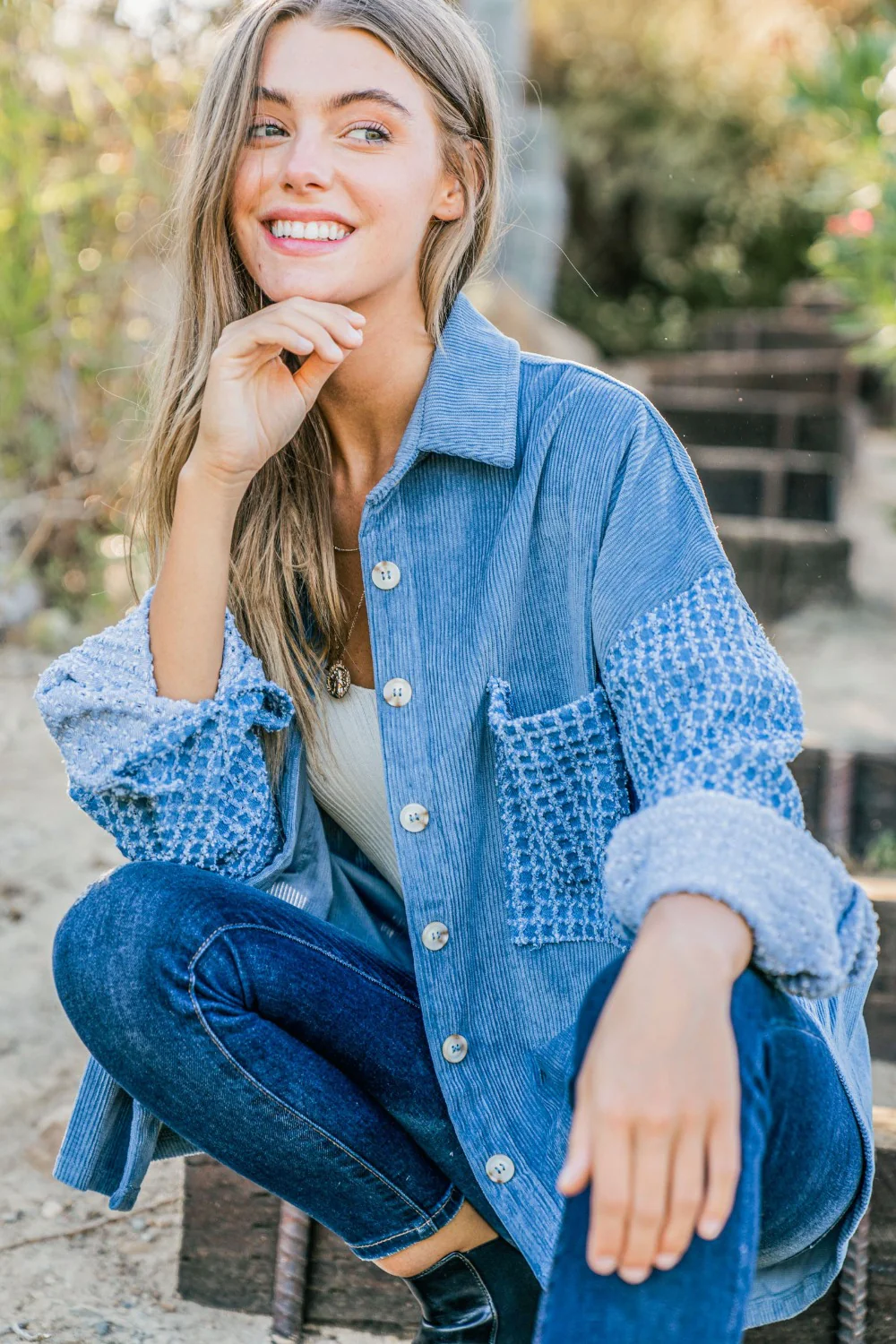 And The Why Button Down Corduroy Contrast Texture Long Sleeve Jacket - Image 4