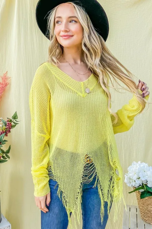 And The Why Distressed Mesh V Neck Spring Sweater Cover Up - Image 2