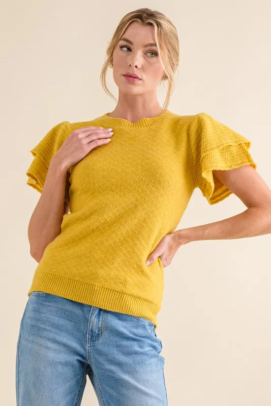 And The Why Double Layered Ruffle Sleeves Sweater Top - Image 2