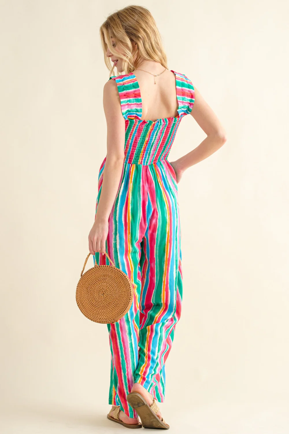And The Why Full Size Striped Smocked Sleeveless Jumpsuit - Image 2