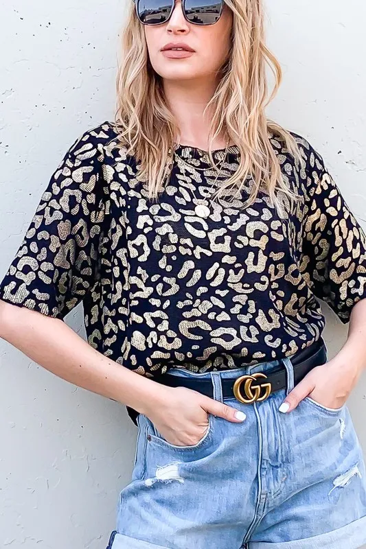 And The Why Leopard Foil Printed Half Sleeve Summer Sweater - Image 3