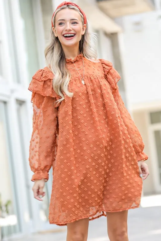 And The Why Lovely Ruffle Shoulder with Textured Woven Dress