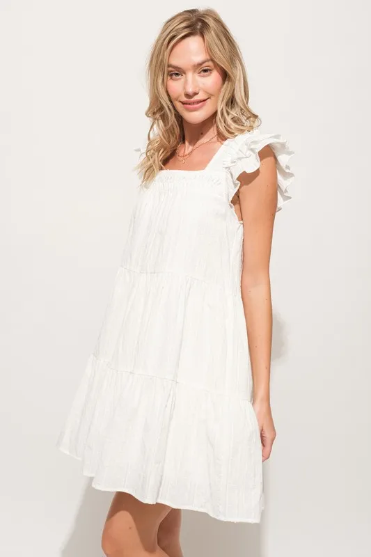 And The Why Origami Pleating Ruffled Sleeve Tiered Dress - Image 5