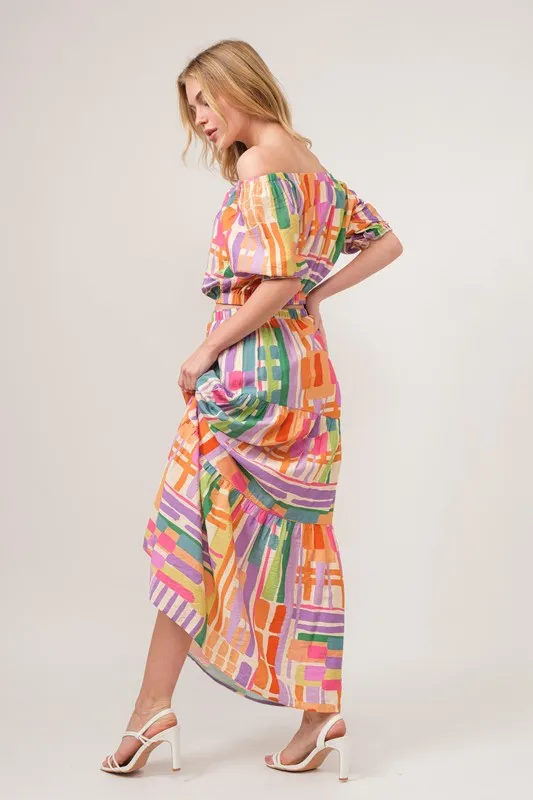 And The Why Puff Sleeve Elastic Edges Geo Printed Crop Top - Image 5