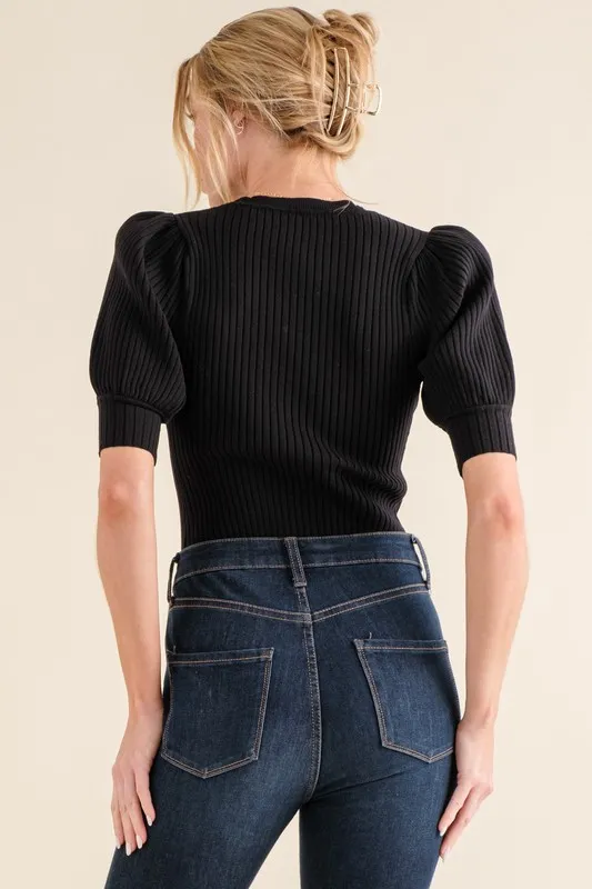 And The Why Puffed Half Sleeve Rib Basic Bodysuit - Image 4