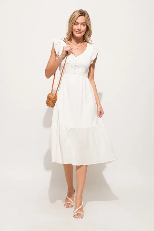 And The Why Ruffle Sleeve Front Smocked Tiered Midi Dress - Image 5
