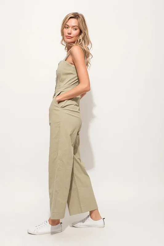 And The Why Square Neck Button Down Cropped Wide Leg Jumpsuit - Image 2