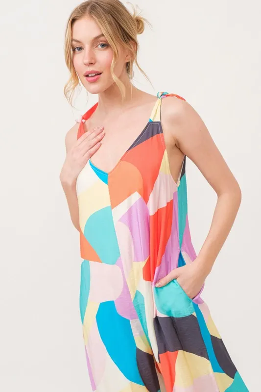 And The Why Tied Shoulder Straps Wide-Leg Geo Print Jumpsuit - Image 10