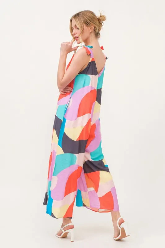 And The Why Tied Shoulder Straps Wide-Leg Geo Print Jumpsuit - Image 4