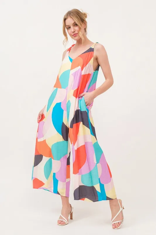 And The Why Tied Shoulder Straps Wide-Leg Geo Print Jumpsuit - Image 5
