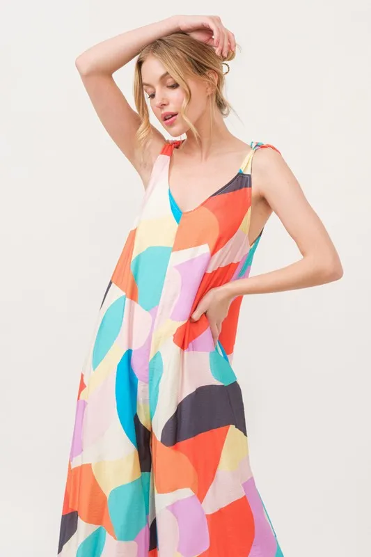 And The Why Tied Shoulder Straps Wide-Leg Geo Print Jumpsuit - Image 6