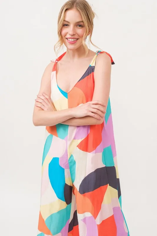 And The Why Tied Shoulder Straps Wide-Leg Geo Print Jumpsuit - Image 7