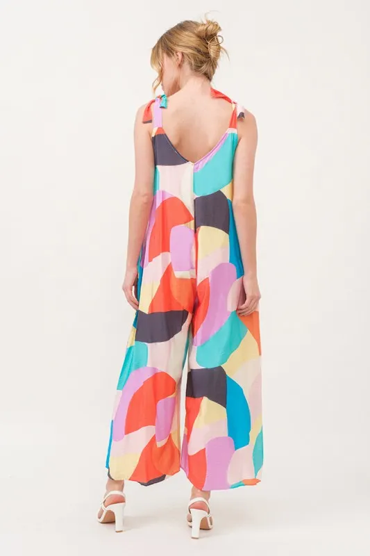 And The Why Tied Shoulder Straps Wide-Leg Geo Print Jumpsuit - Image 9
