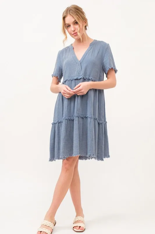 And The Why Washed Frayed Detail Tiered Dress - Image 5