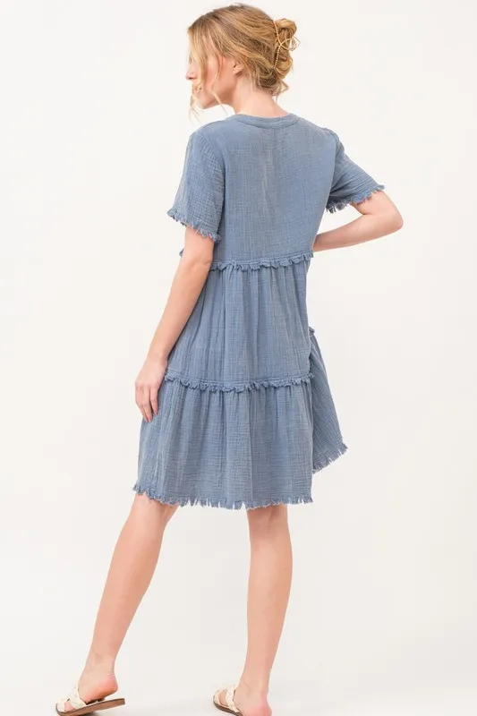 And The Why Washed Frayed Detail Tiered Dress - Image 6