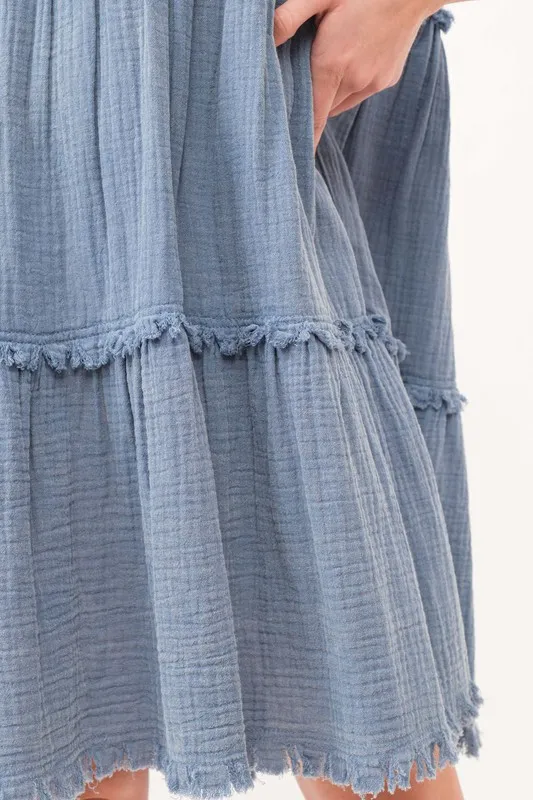 And The Why Washed Frayed Detail Tiered Dress - Image 7