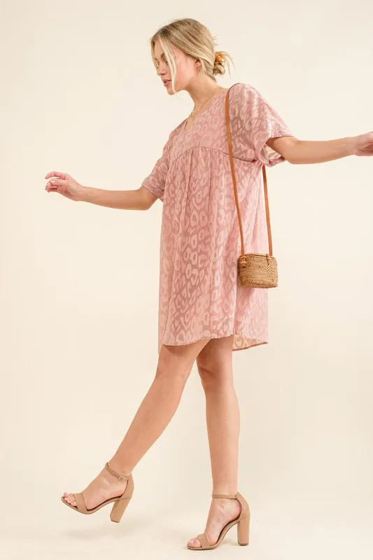 And The Why Woven Leopard Baby Doll Roll-Sleeve Casual Dress - Image 2