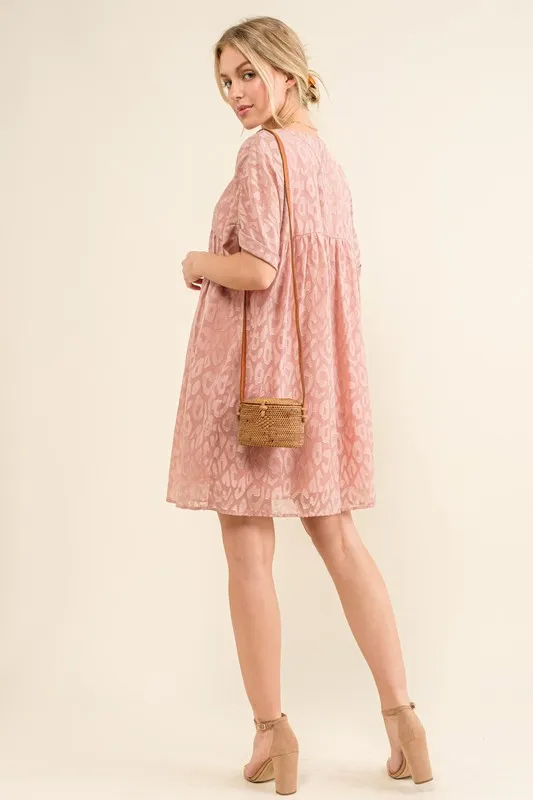 And The Why Woven Leopard Baby Doll Roll-Sleeve Casual Dress - Image 3