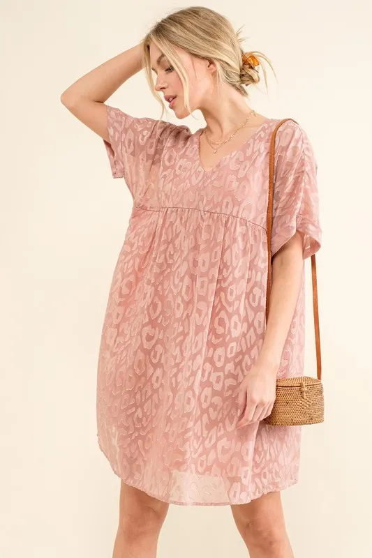 And The Why Woven Leopard Baby Doll Roll-Sleeve Casual Dress - Image 4