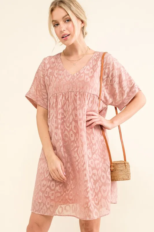 And The Why Woven Leopard Baby Doll Roll-Sleeve Casual Dress - Image 5