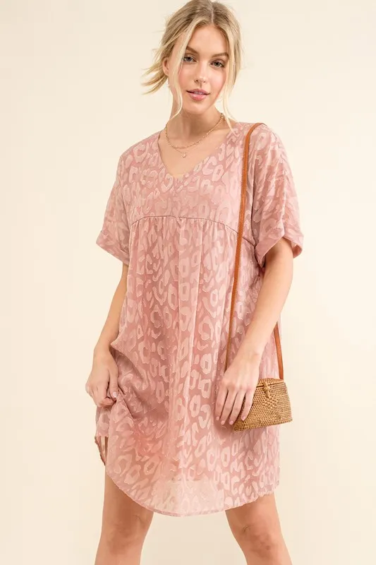 And The Why Woven Leopard Baby Doll Roll-Sleeve Casual Dress - Image 7