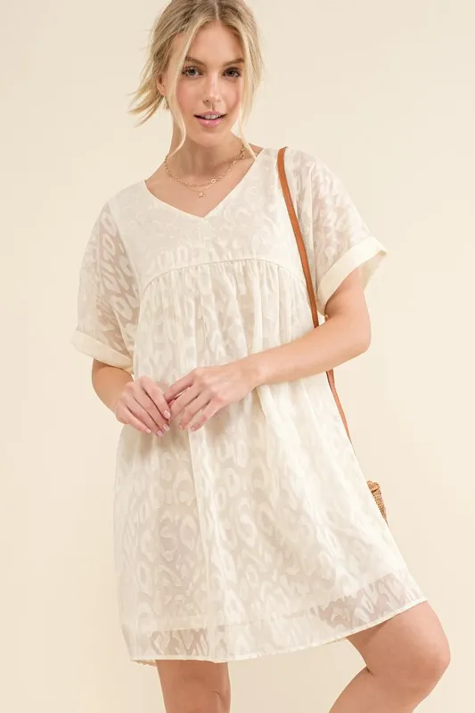 And The Why Woven Leopard Baby Doll Roll-Sleeve Casual Dress - Image 2