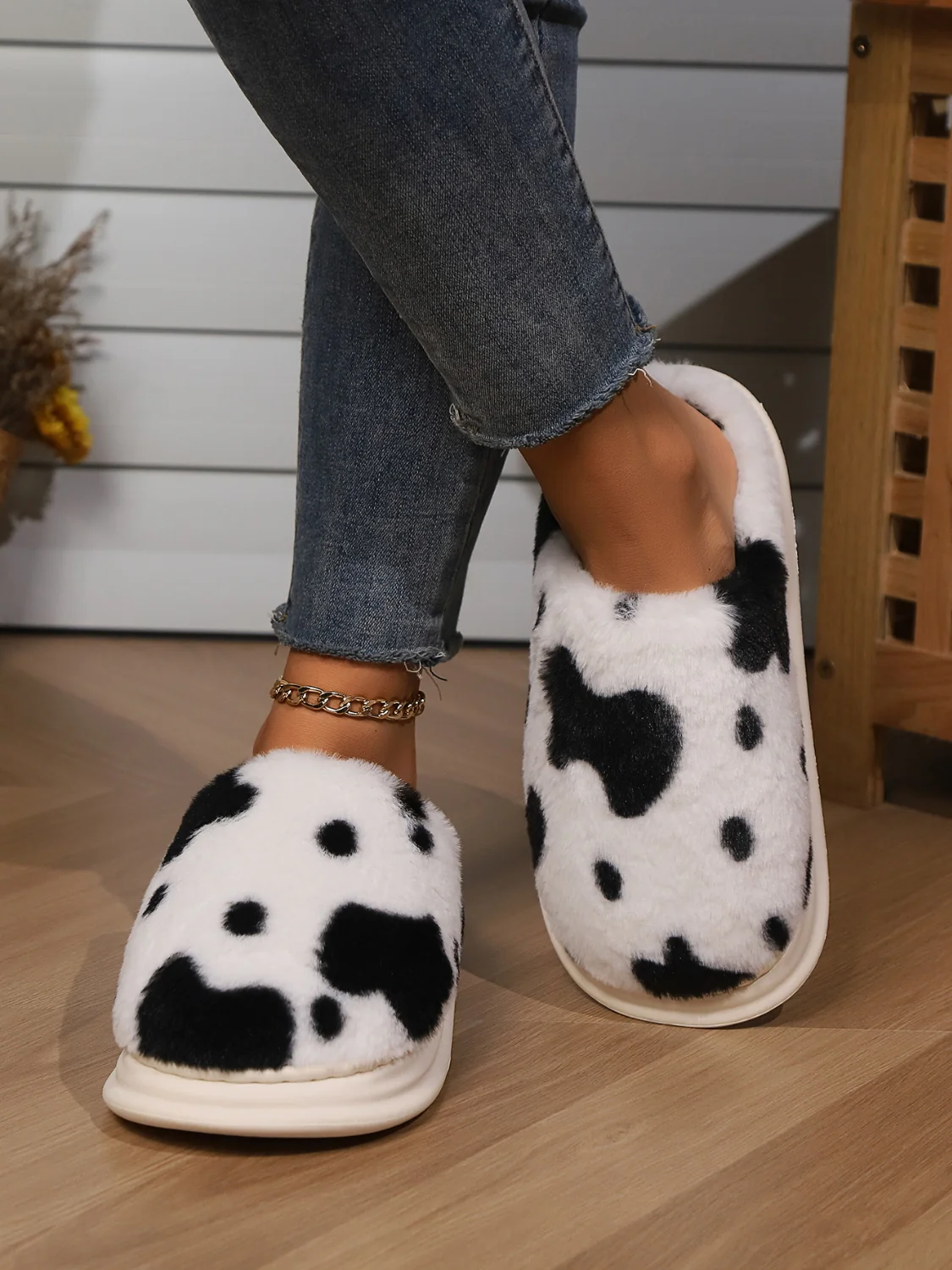 Animal Print Faux Fur Slippers - Image 2