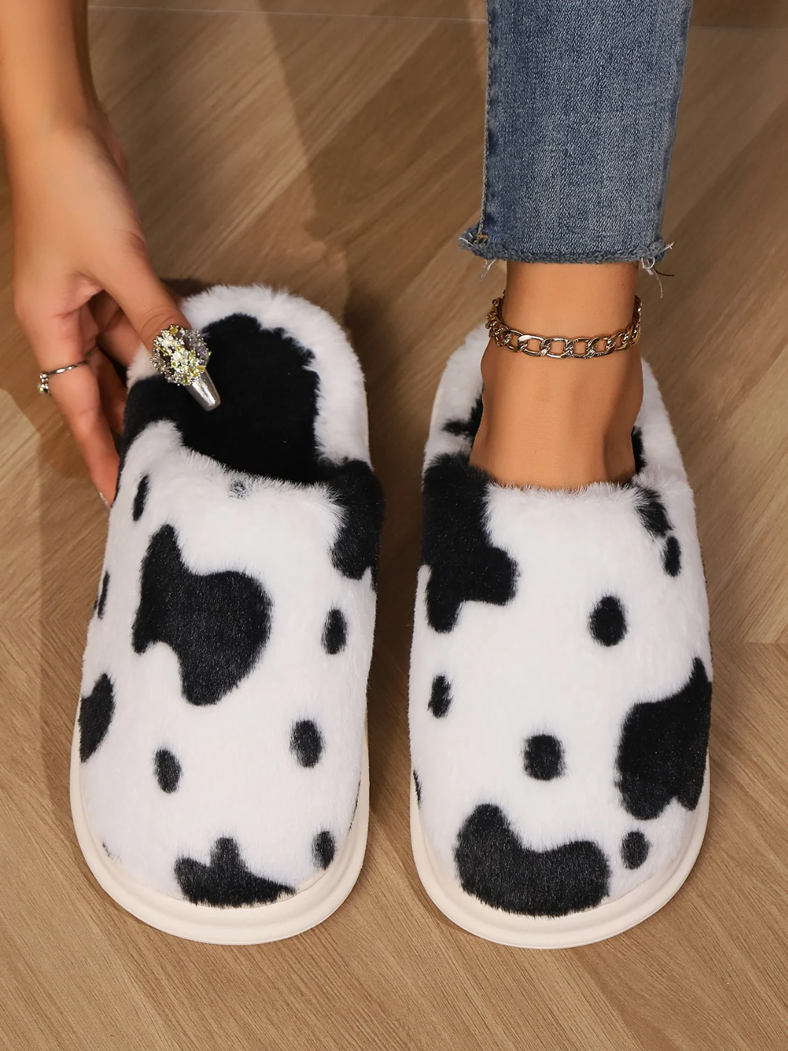Animal Print Faux Fur Slippers - Image 3