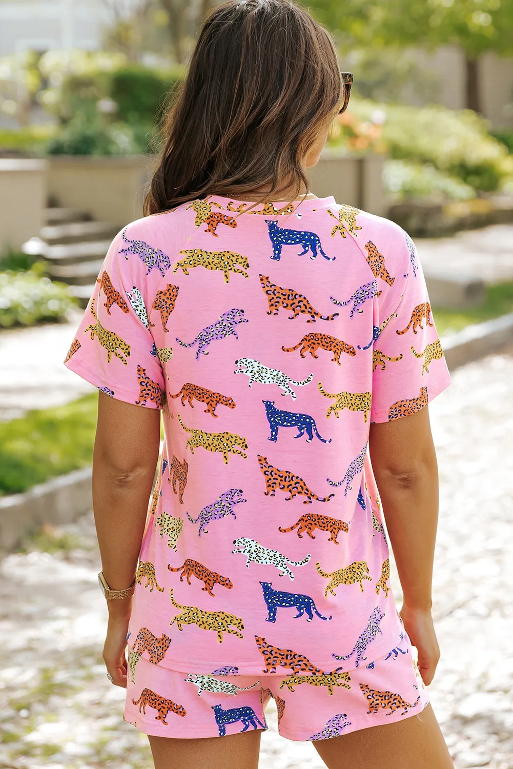 Animal Round Neck Top and Shorts Lounge Set - Image 4