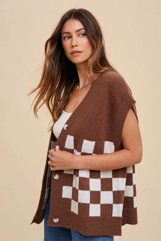 Annie Wear Checkered Button Down Short Sleeve Cardigan - Image 6