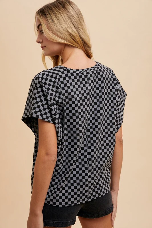 Annie Wear Checkered Round Neck Short Sleeve T-Shirt - Image 2