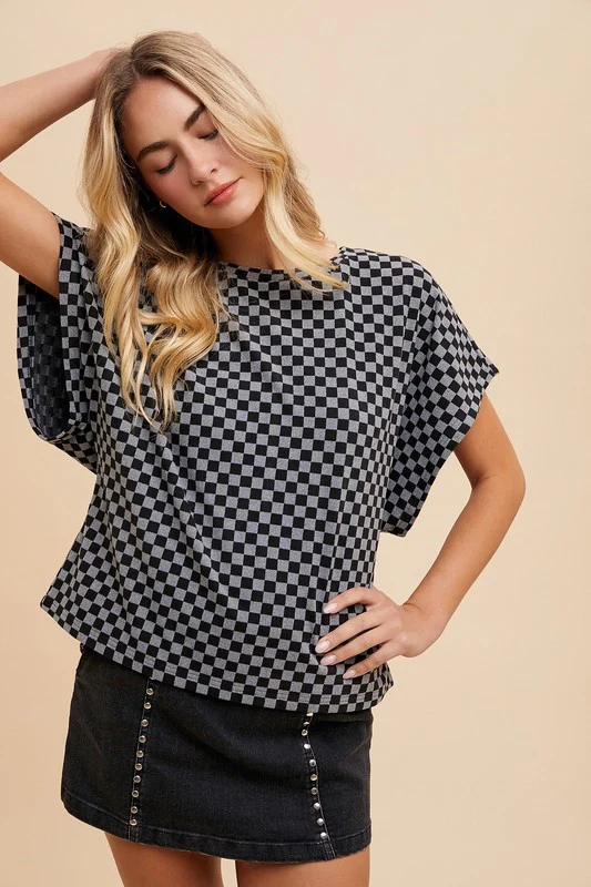 Annie Wear Checkered Round Neck Short Sleeve T-Shirt - Image 3