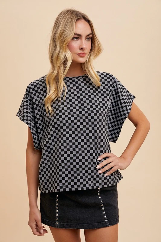 Annie Wear Checkered Round Neck Short Sleeve T-Shirt - Image 4