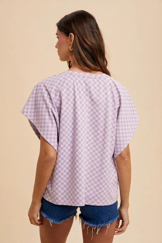 Annie Wear Checkered Round Neck Short Sleeve T-Shirt - Image 2