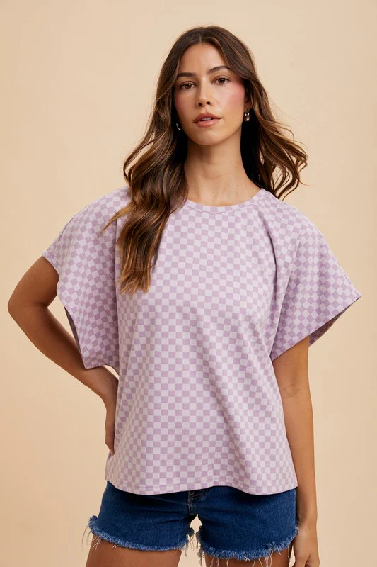 Annie Wear Checkered Round Neck Short Sleeve T-Shirt - Image 3