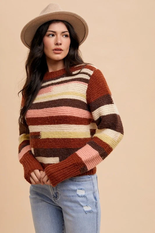 Annie Wear Color Block Round Neck Long Sleeve Sweater - Image 3