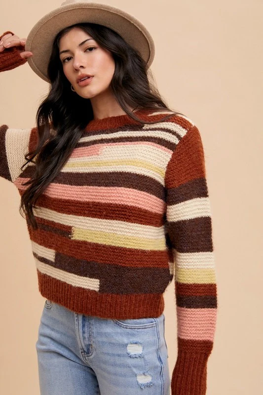 Annie Wear Color Block Round Neck Long Sleeve Sweater - Image 4