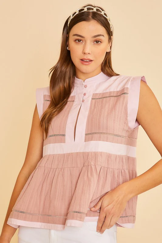 Annie Wear Contrast Trim Peplum Button Detail Blouse - Image 2
