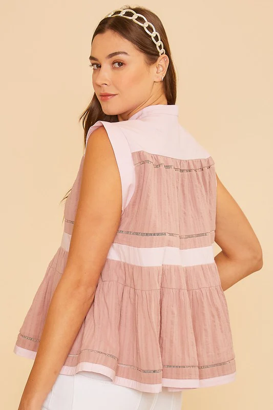Annie Wear Contrast Trim Peplum Button Detail Blouse - Image 3