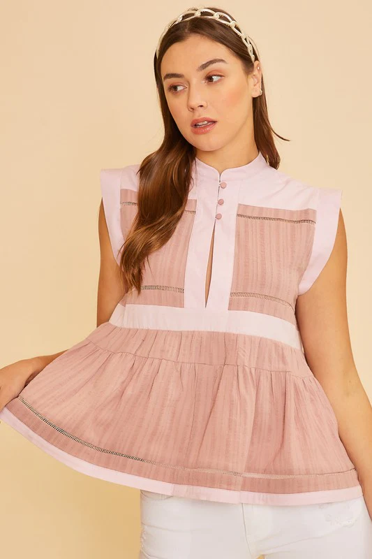 Annie Wear Contrast Trim Peplum Button Detail Blouse - Image 4